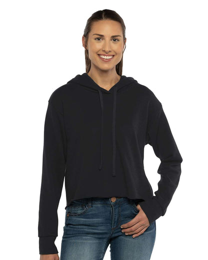 Sudadera con capucha corta con borde sin rematar y gamuza Laguna de Next Level para mujer