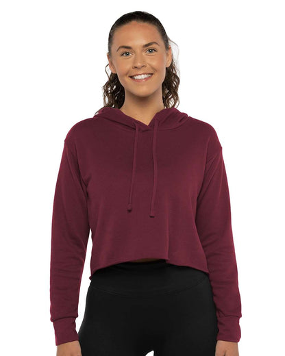 Sudadera con capucha corta con borde sin rematar y gamuza Laguna de Next Level para mujer