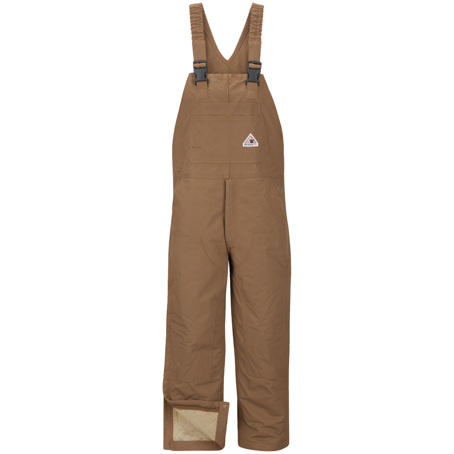 Bulwark Men's Heavyweight FR Insulated Brown Duck Bib Overall with Knee Zip - BLN6