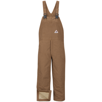 Bulwark Men's Heavyweight FR Insulated Brown Duck Bib Overall with Knee Zip - BLN6