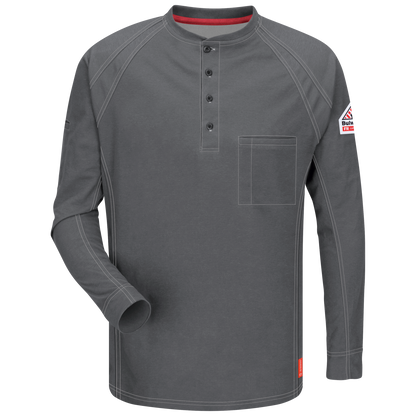 Bulwark iQ Series® Men's Comfort Knit Long Sleeve Henley with Insect Shield-Charcoal