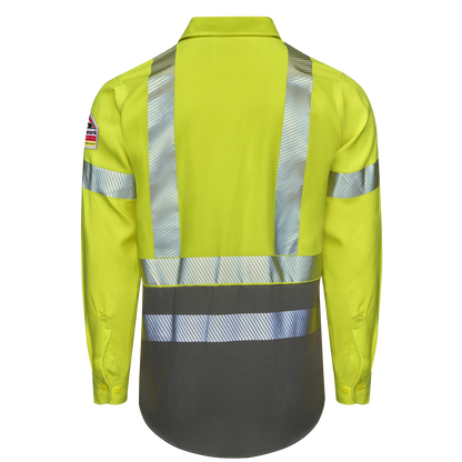 Bulwark Men's Hi-Visibility Color Block Uniform Shirt-Hi Vis Yellow/ Grey