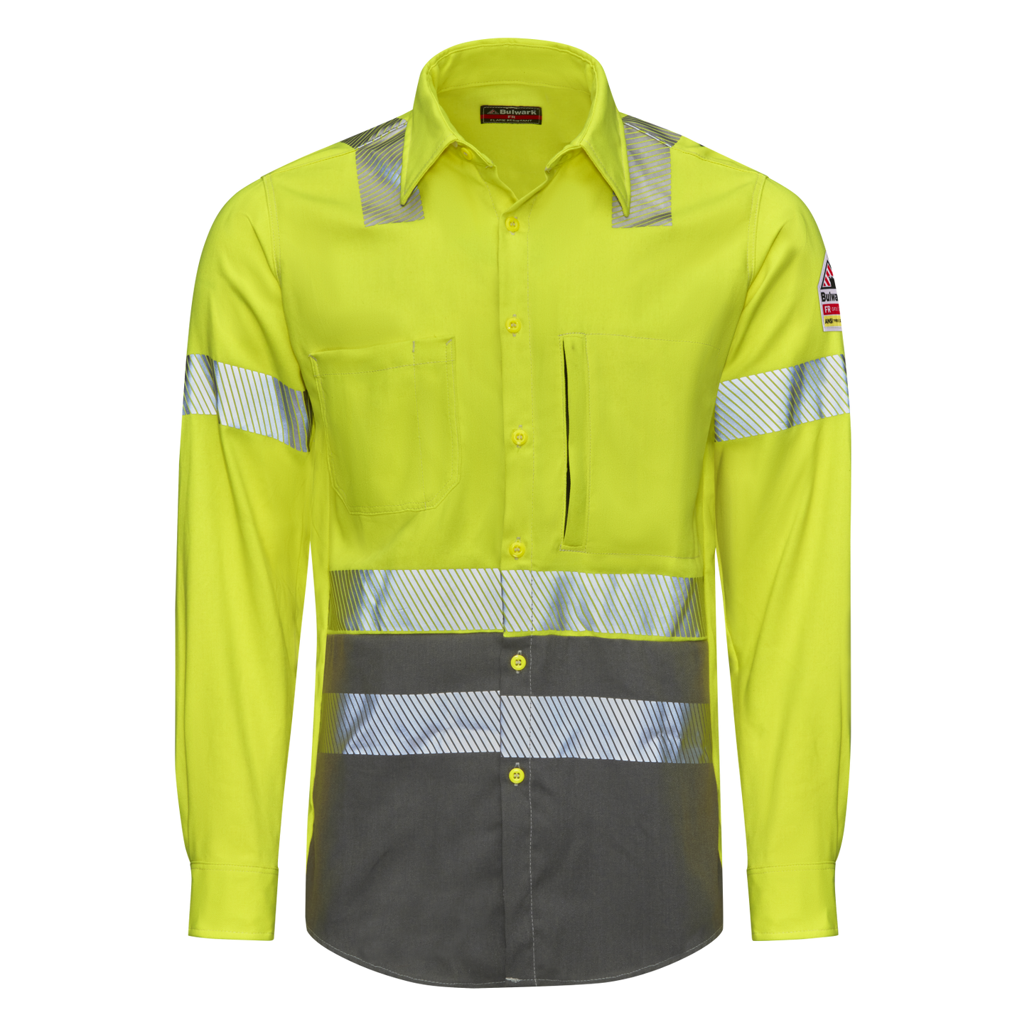 Bulwark Men's Hi-Visibility Color Block Uniform Shirt-Hi Vis Yellow/ Grey