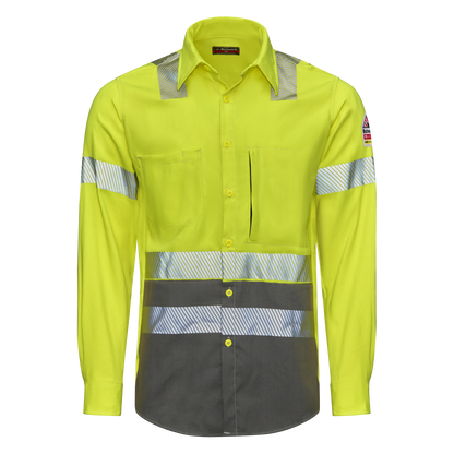 Bulwark Men's Hi-Visibility Color Block Uniform Shirt-Hi Vis Yellow/ Grey