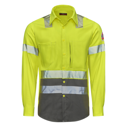 Bulwark Men's Hi-Visibility Color Block Uniform Shirt-Hi Vis Yellow/ Grey