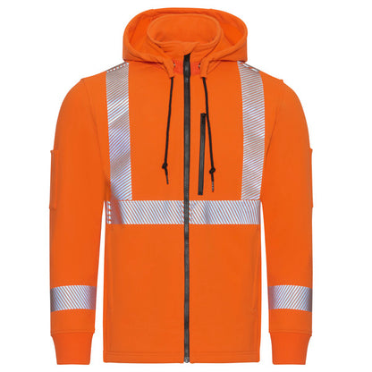 Bulwark® Men's Full Zip Fleece Jacket with Reflective Trim and Detachable Hood - Orange - SEZ6OR