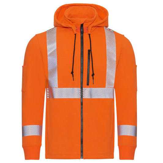 Bulwark® Men's Full Zip Fleece Jacket with Reflective Trim and Detachable Hood - Orange - SEZ6OR