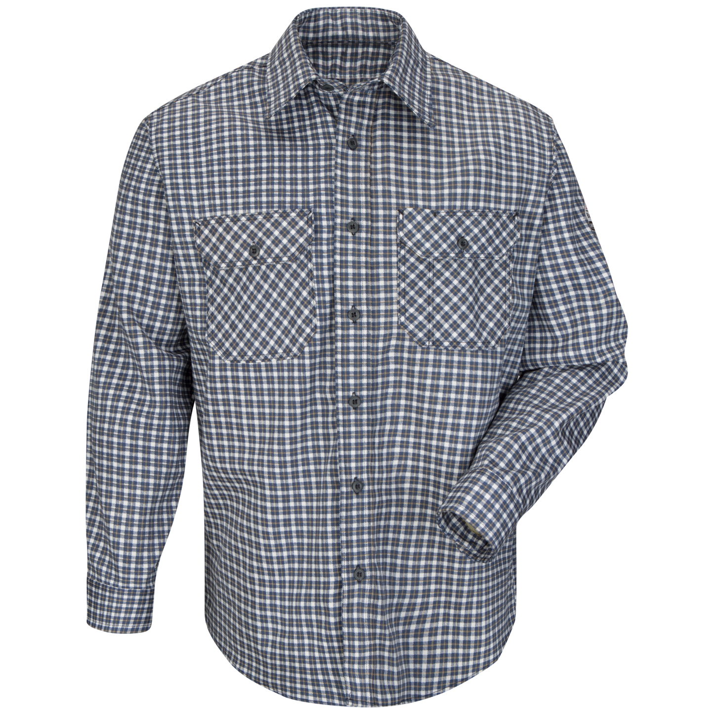 Bulwark Men's Lightweight FR Plaid Uniform Shirt-Navy / Khaki Plaid- SLD6