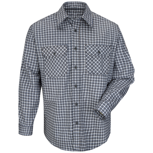 Bulwark Men's Lightweight FR Plaid Uniform Shirt-Navy / Khaki Plaid- SLD6