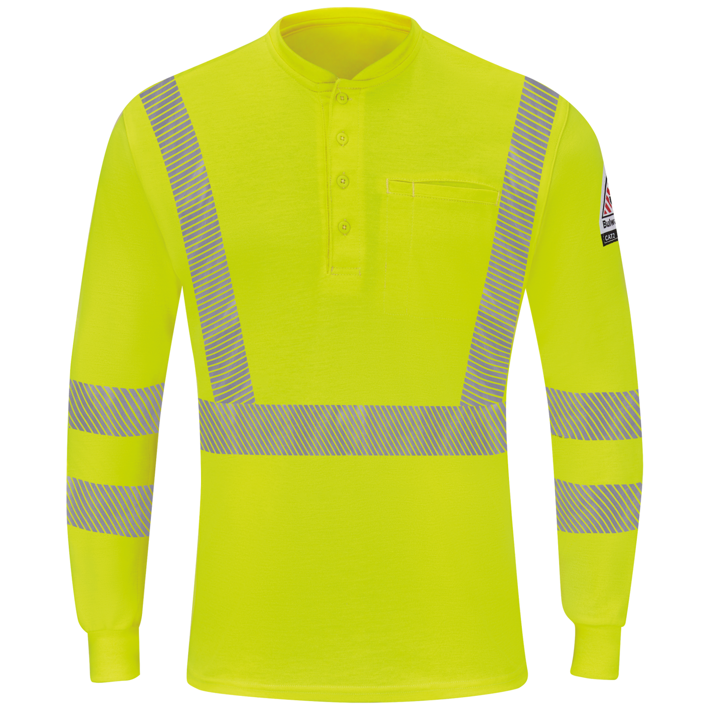 Bulwark Men's  Long Sleeve Hi Vis Lightweight Henley - SML4HV