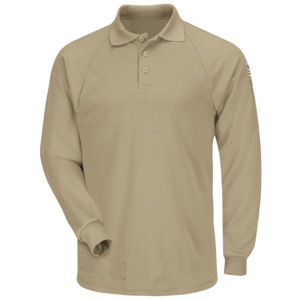 Bulwark Men's Classic Lightweight FR Long Sleeve Polo - Khaki-SMP2KH