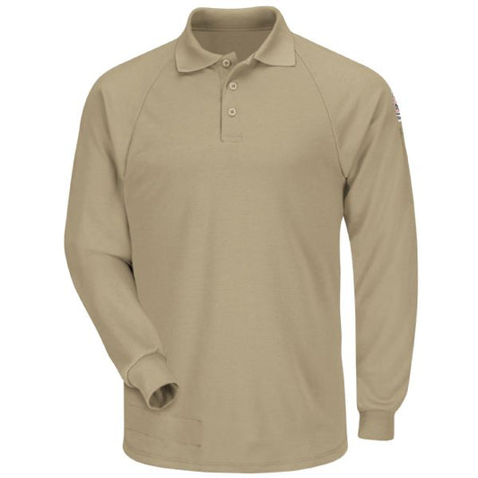 Bulwark Men's Classic Lightweight FR Long Sleeve Polo - Khaki-SMP2KH