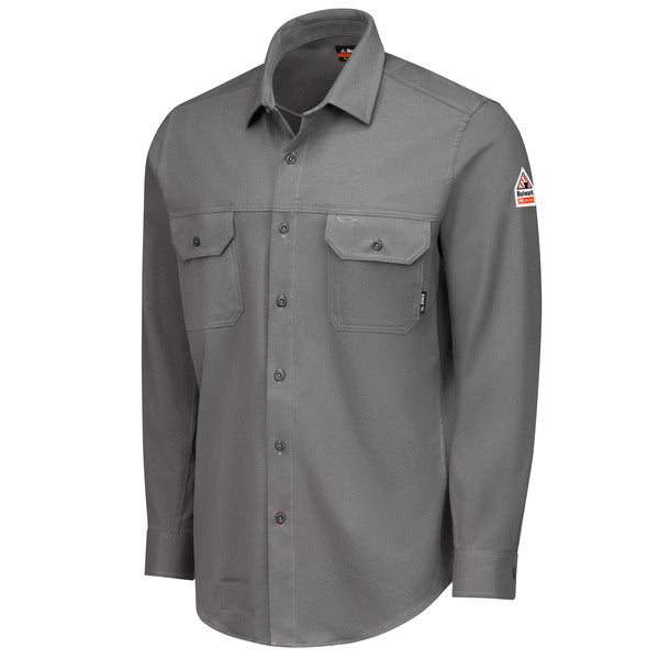 Bulwark Men's FR Flex Knit Button Down Shirt  - STG4 (CH-Charcoal )(KH-Khaki) (LB-Light Blue) (NV-Navy) - Basics Clothing Store