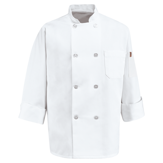 Red Kap Eight Pearl Button Chef Coat with Thermometer Pocket