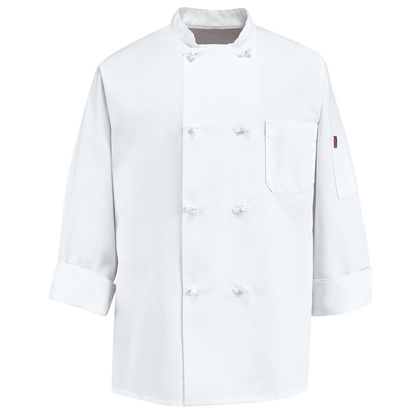 Red Kap Eight Knot Button Chef Coat with Thermometer Pocket