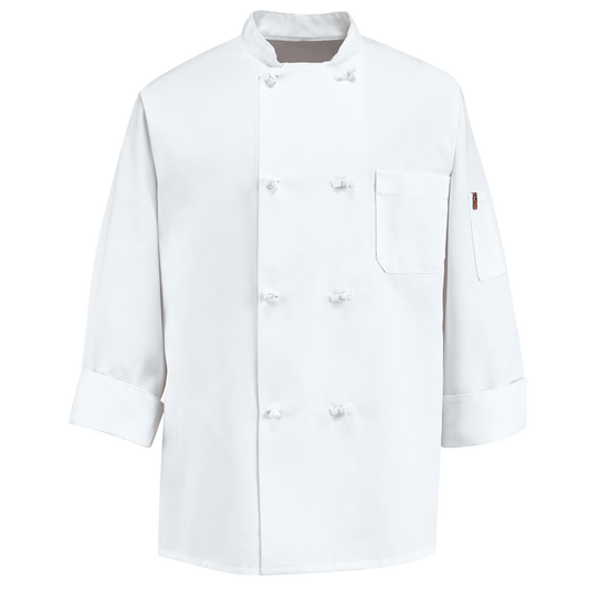 Red Kap Eight Knot Button Chef Coat with Thermometer Pocket