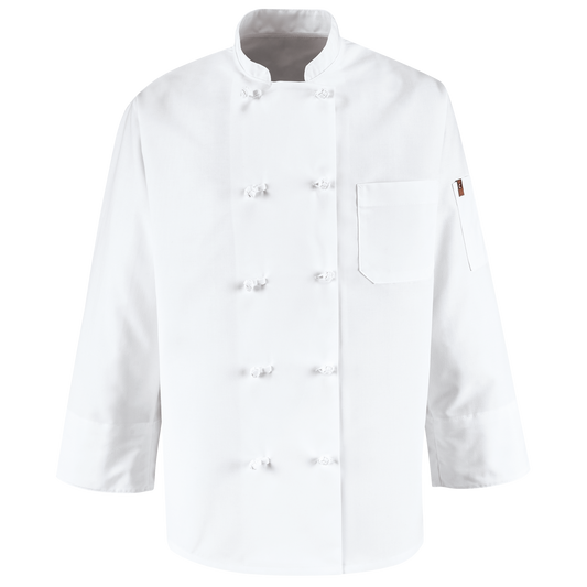 Red Kap Ten Knot Button Chef Coat with Thermometer Pocket