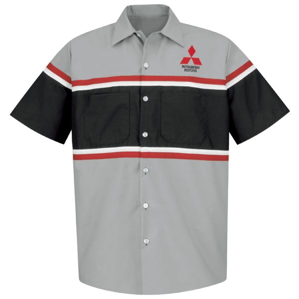 Mitsubishi Short Sleeve Convertible Collar Technician Shirt  - Light Grey / Black