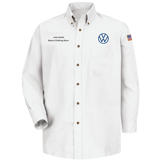 Volkswagen® Men's Long Sleeve Poplin Dress Shirt - Left Chest VW - Basics Clothing Store