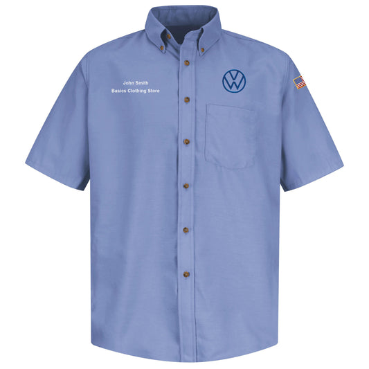 Volkswagen® Mens Short Sleeve Poplin Dress Shirt - 	Left Chest: Royal VW - Basics Clothing Store