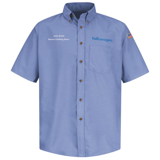 Volkswagen® Mens Short Sleeve Poplin Dress Shirt-Left Chest: Royal Volkswagen - Basics Clothing Store
