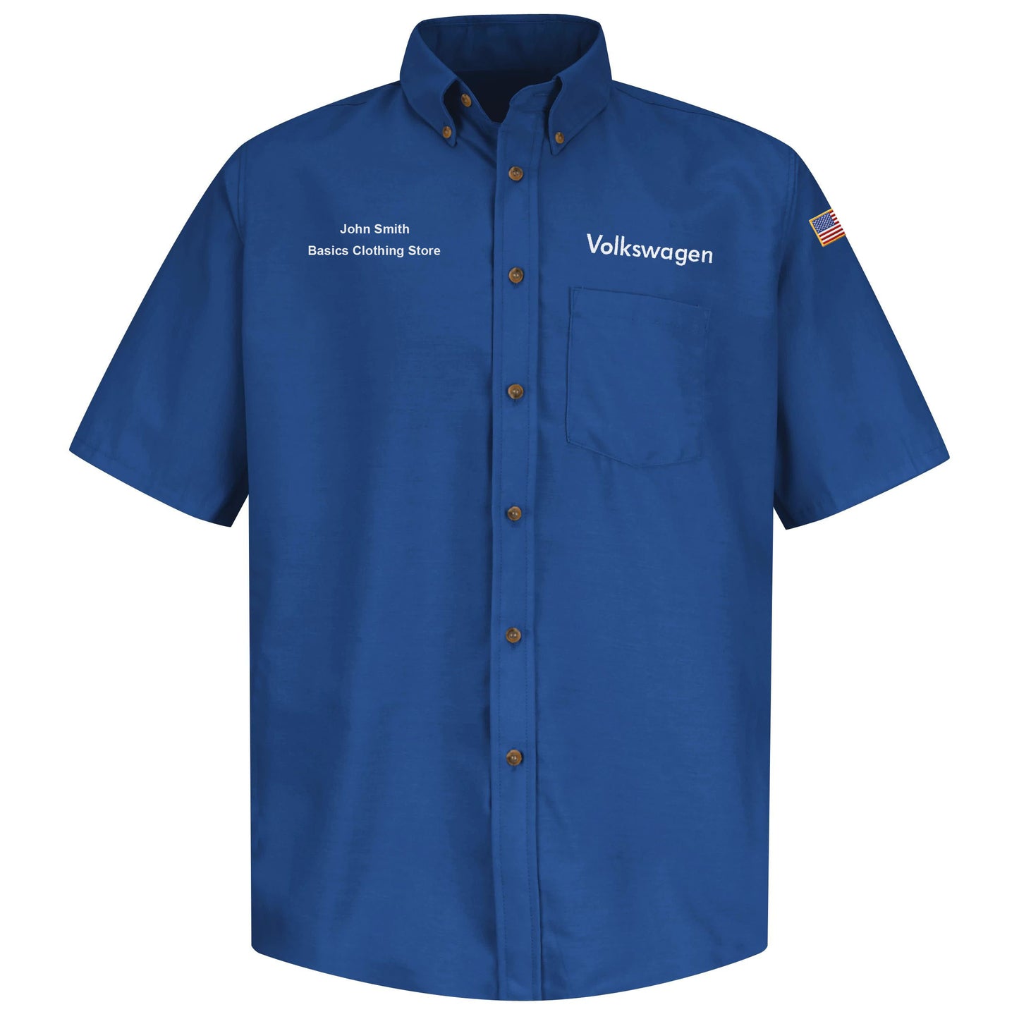 Camisa de vestir de popelina de manga corta para hombre de Volkswagen® (pecho izquierdo): Royal Volkswagen