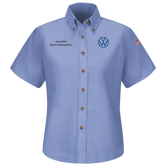 Volkswagen® Women's Short Sleeve Poplin Dress Shirt - Left Chest: Royal VW - Basics Clothing Store
