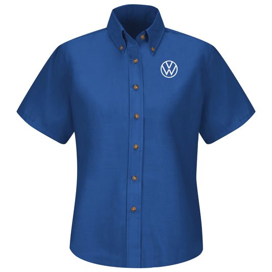 Volkswagen® Women's Short Sleeve Poplin Dress Shirt - Left Chest: Royal VW - Basics Clothing Store