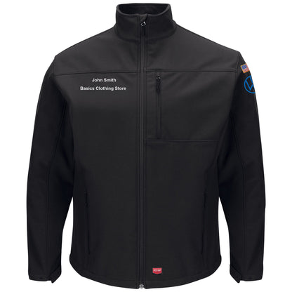 Volkswagen® Men's Deluxe Soft Shell Jacket - Black -	Left Sleeve: Royal VW