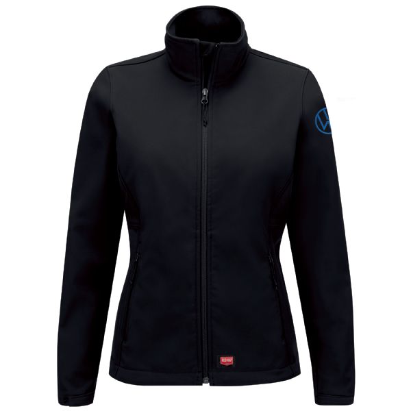 Volkswagen® Women's Deluxe Soft Shell Jacket - Black - Left Sleeve: Royal VW