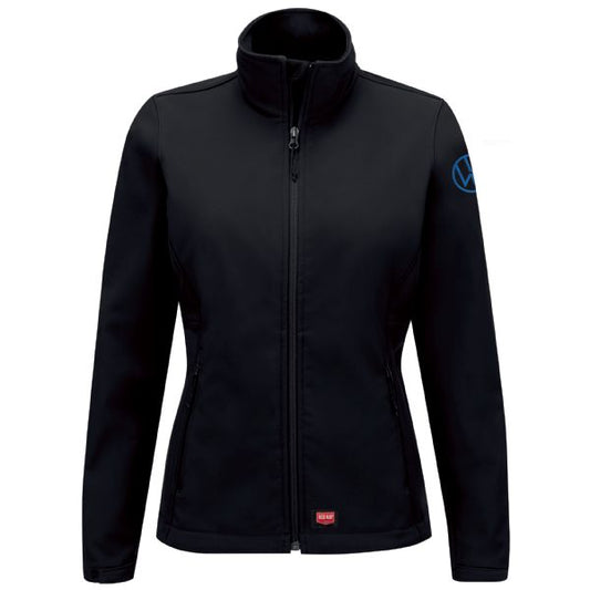 Volkswagen® Women's Deluxe Soft Shell Jacket - Black - Left Sleeve: Royal VW