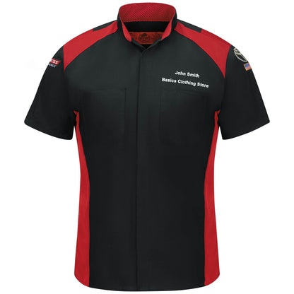 Toyota® Short Sleeve Ripstop Technician Shirt - Maintenance Express Logo - Black with Red Mesh Accents
