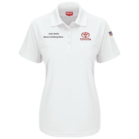 Toyota® Women's Short Sleeve Performance Knit® Pocketless Core Polo - Toyota Logo- White - 5523WH