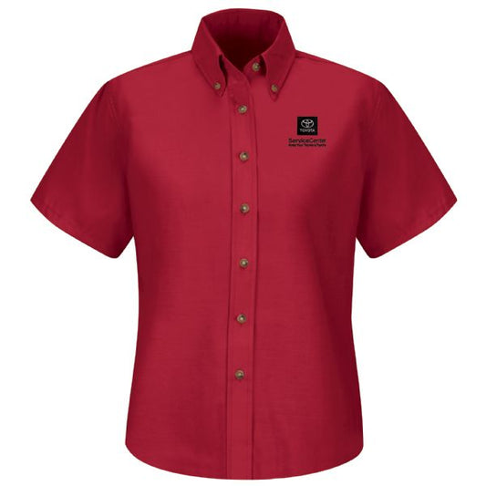 Toyota® Women's Short Sleeve Poplin Dress Shirt - Service Center Logo - Red