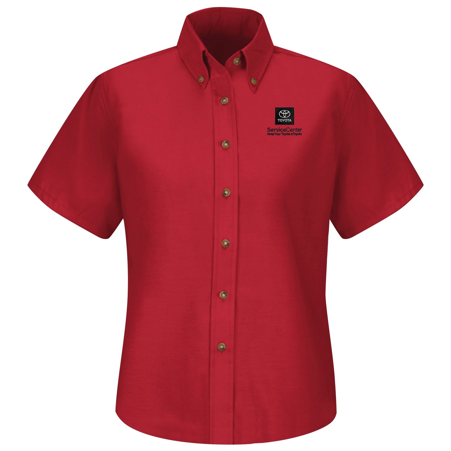 Toyota® Women's Short Sleeve Poplin Dress Shirt - Service Center Logo - Red