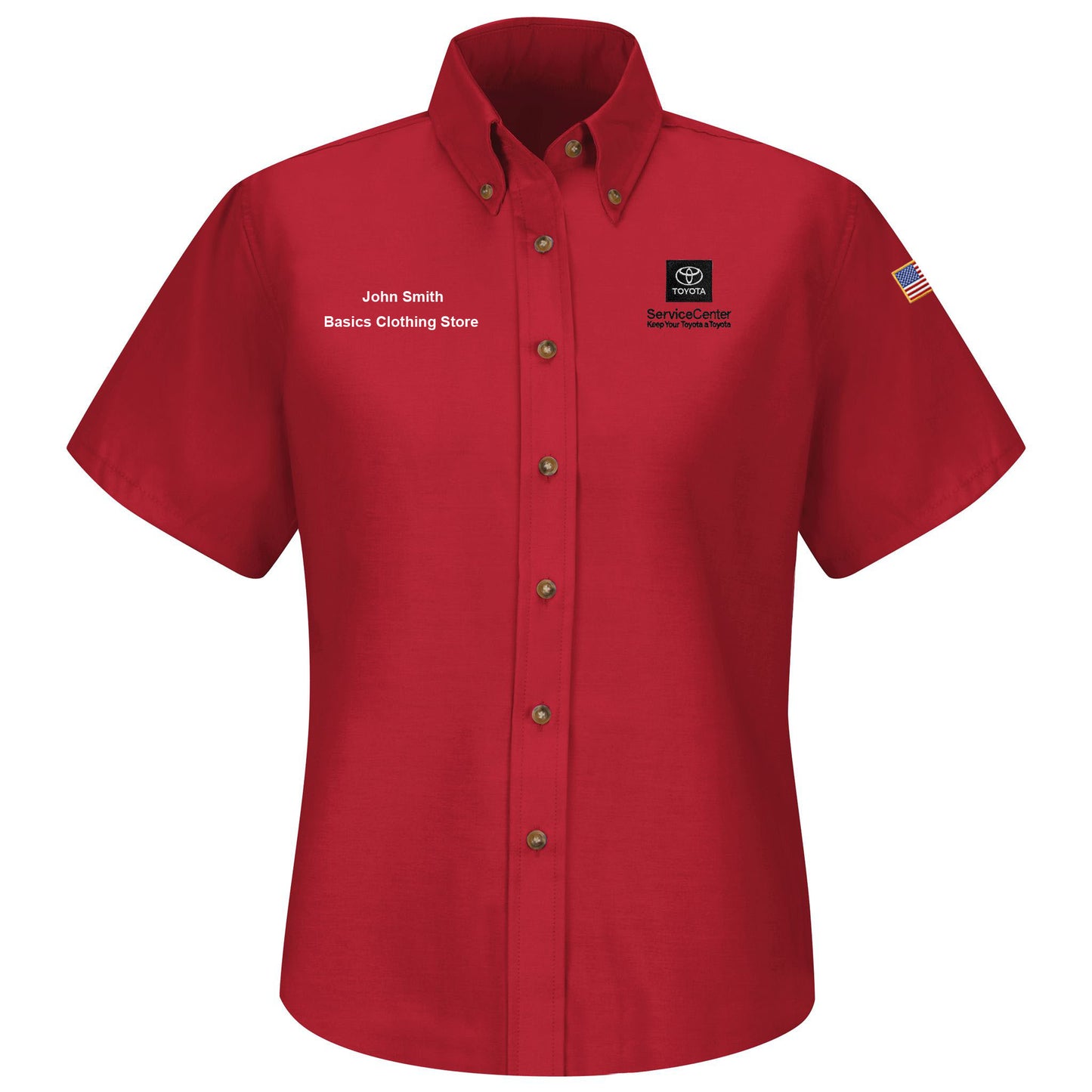 Toyota® Women's Short Sleeve Poplin Dress Shirt - Service Center Logo - Red