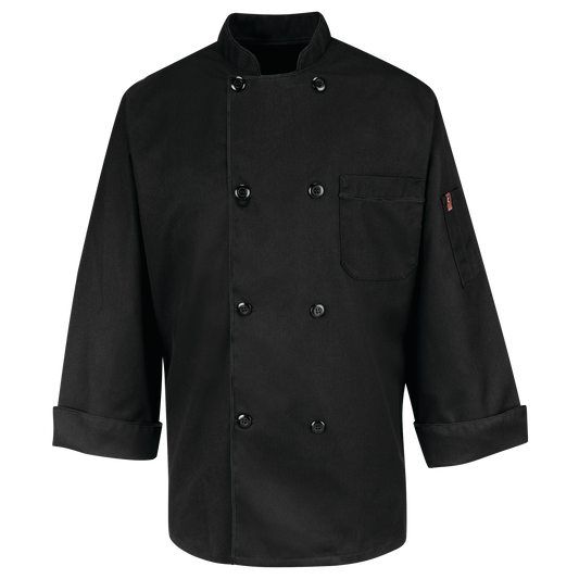 Red Kap Eight Pearl Button Black Chef Coat