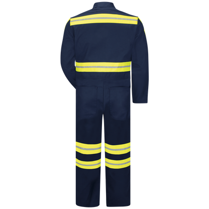 Red Kap Enhanced Visibility Twill Action Back Coverall-Navy w/ Yellow Visibility Trim