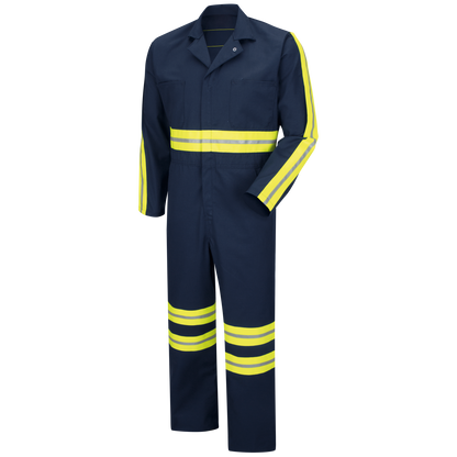 Red Kap Enhanced Visibility Twill Action Back Coverall-Navy w/ Yellow Visibility Trim