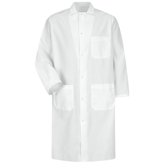 Red Kap Gripper-Front Spun Polyester Butcher Coat with Interior Pocket-White