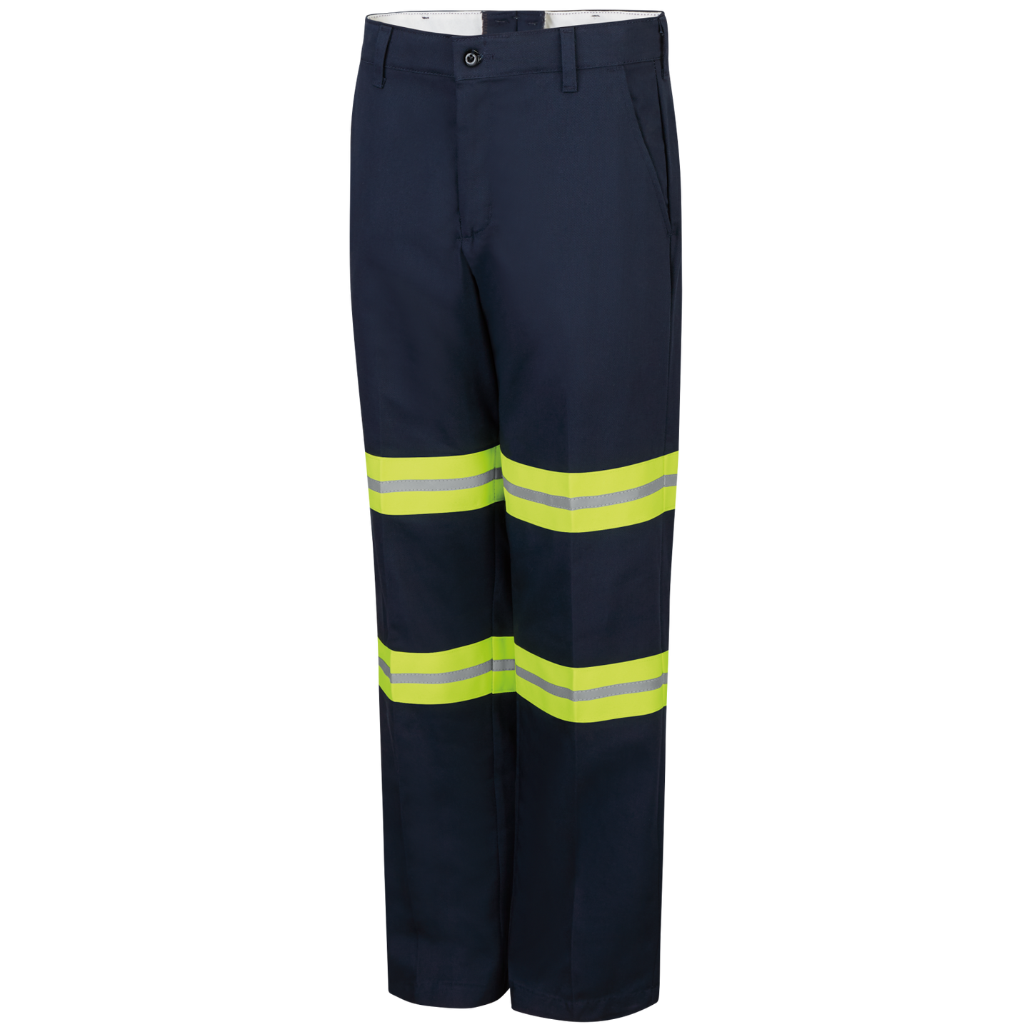 Red Kap Men's Enhanced Visibility Wrinkle-Resistant Cotton Pant-Navy w/ Yellow Visibility Trim