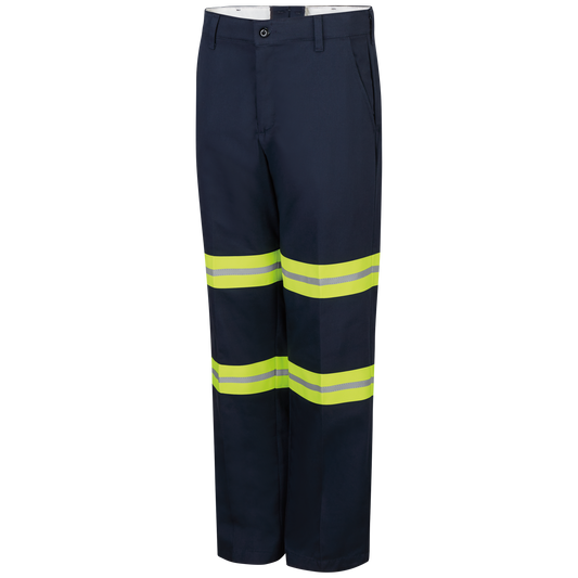 Red Kap Men's Enhanced Visibility Wrinkle-Resistant Cotton Pant-Navy w/ Yellow Visibility Trim