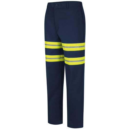 Red Kap Men's Enhanced Visibility Dura-Kap® Industrial Pant-Navy w/ Yellow Visibility Trim