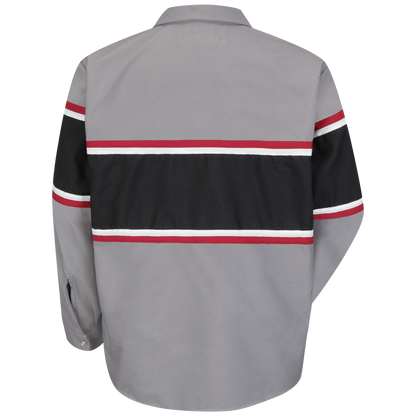 Red Kap Men's Long Sleeve Technician Shirt-Grey / Black w/Red / White Stripe