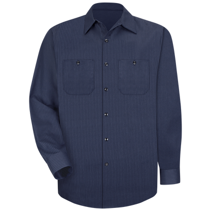 Red Kap Men's Long Sleeve Durastripe® Work Shirt-Navy / Light Blue Twin Stripe