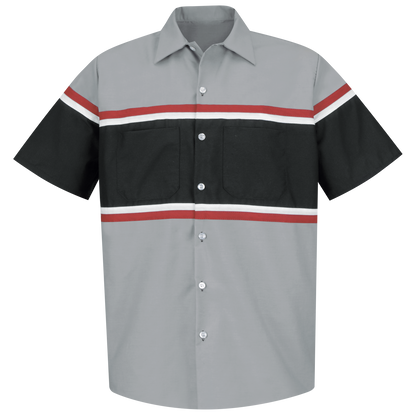 Red Kap Men's Short Sleeve Technician Shirt-Grey / Black w/Red / White Stripe