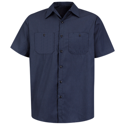 Red Kap Men's Short Sleeve Durastripe® Work Shirt-Navy / Light Blue Twin Stripe