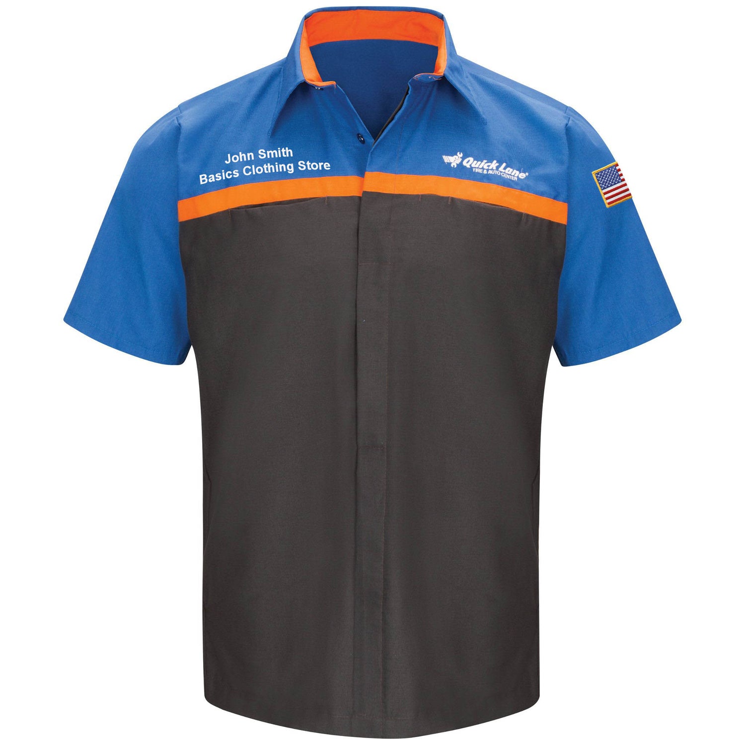 Quick Lane® Short Sleeve Technician Shirt - Charcoal / Royal Blue / Orange - SP24QL - Basics Clothing Store