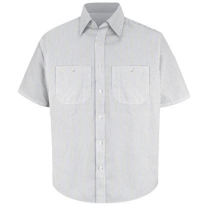 Red Kap Men's Short Sleeve Striped Dress Uniform Shirt- White / Charcoal Stripe