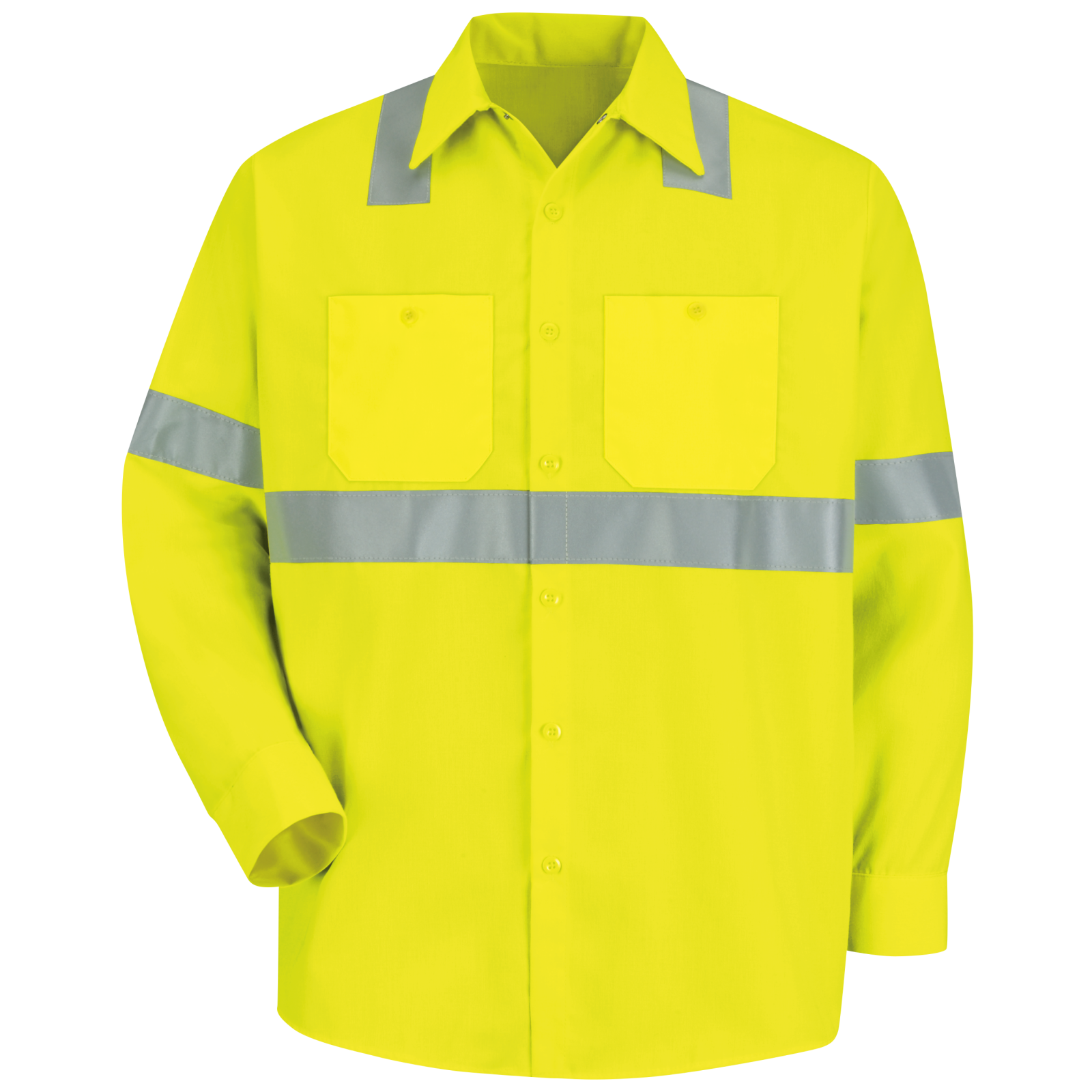 Red Kap Men's Hi-Visibility Yellow Long Sleeve Work Shirt - Type R, Cl ...